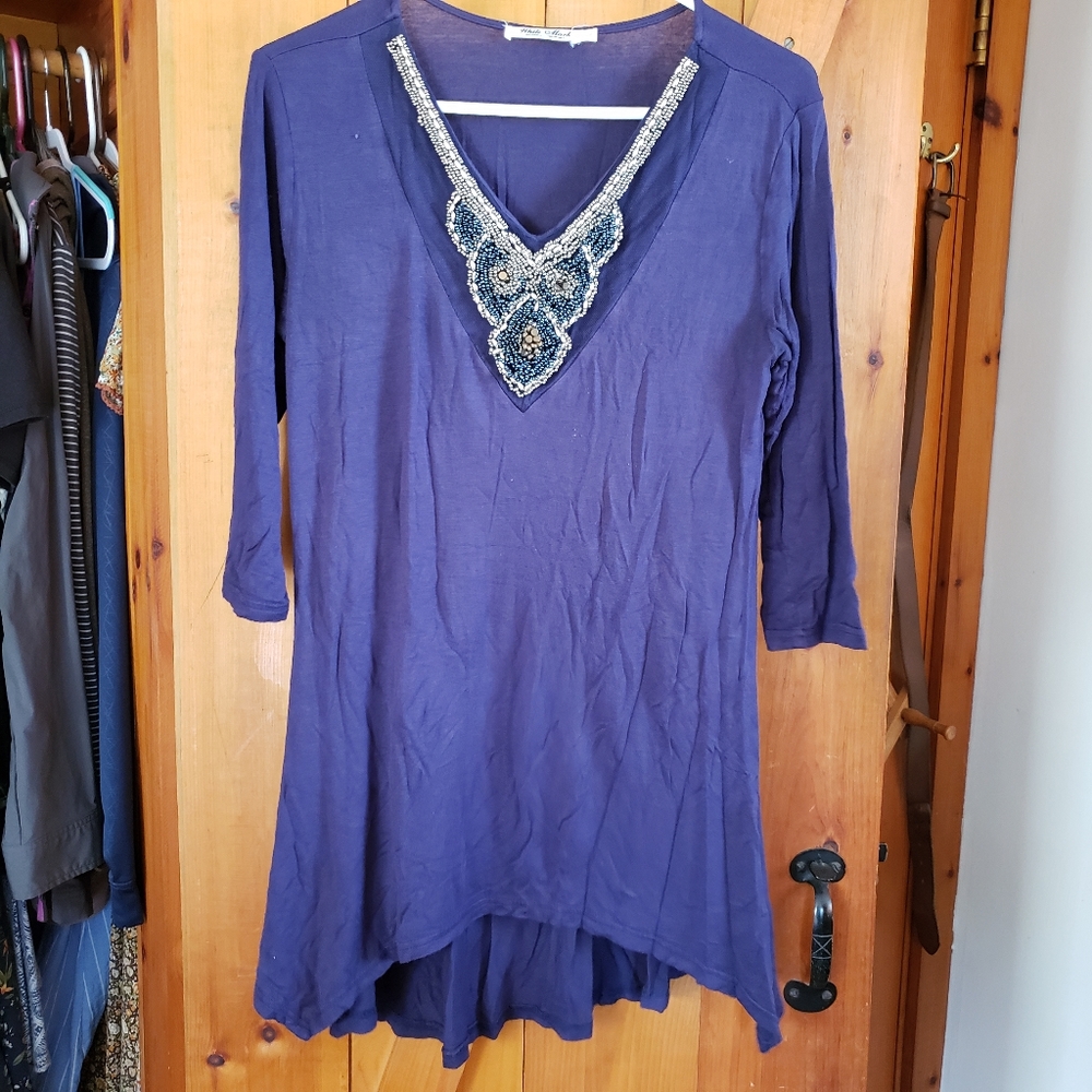 Navy Blue Beaded Maternity Tunic
